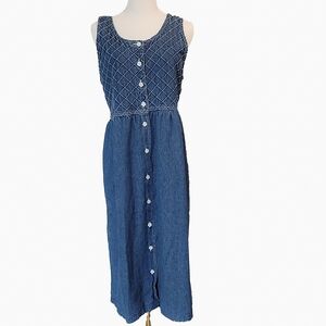 ERIKA &CO. Blue Buttoned Smocked‎ Midi Sundress